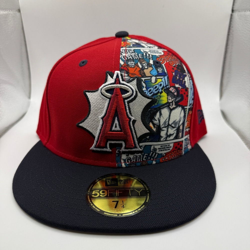 New Era 59FIFTY Los Angeles Angels Comic Book Print Fitted‎ Hat 7 1/4 Red